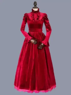 Red Retro Costumes Women's Floral Print Ruffles Polyester Marie Antoinette Costume Tunic Dress Retro Masquerade Ball Gown