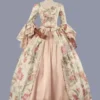 Pink Retro Costumes Women's Floral Print Lace Ruffles Polyester Marie Antoinette Costume Tunic Dress Retro 18th Century Costume -AYA Cosplay Shop 202303081032204456183