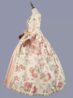 Pink Retro Costumes Women's Floral Print Lace Ruffles Polyester Marie Antoinette Costume Tunic Dress Retro 18th Century Costume -AYA Cosplay Shop 202303081032210387437