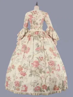 Pink Retro Costumes Women's Floral Print Lace Ruffles Polyester Marie Antoinette Costume Tunic Dress Retro 18th Century Costume -AYA Cosplay Shop 20230308103221347542