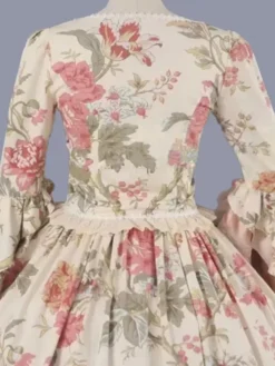 Pink Retro Costumes Women's Floral Print Lace Ruffles Polyester Marie Antoinette Costume Tunic Dress Retro 18th Century Costume -AYA Cosplay Shop 202303081032220481489