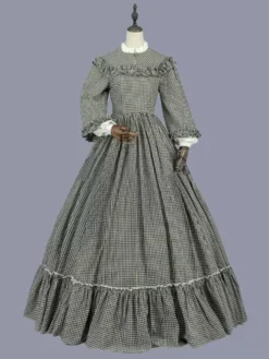 Black Retro Costumes Ruffles Marie Antoinette Costume Polyester Plaid Dress Women's Retro Tunic Masquerade Ball Gown