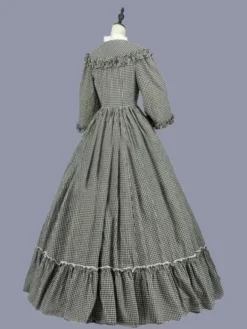 Black Retro Costumes Ruffles Marie Antoinette Costume Polyester Plaid Dress Women's Retro Tunic Masquerade Ball Gown -AYA Cosplay Shop 202303081032284522478