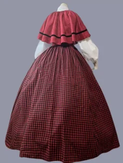 Red Retro Costumes Women's Plaid Ruffles Polyester Marie Antoinette Costume Tunic Dress Cloak Retro Party Prom Dress -AYA Cosplay Shop 202303081032303227990