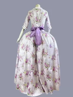 Purple Retro Costumes Bows Polyester Floral Print Dress Women's Retro Marie Antoinette Costume Tunic Party Prom Dress -AYA Cosplay Shop 202303081032328418384
