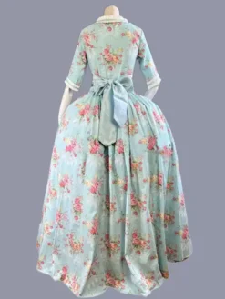 Green Retro Costumes Women's Floral Print Ruffles Bows Polyester Tunic Dress Marie Antoinette Costume Retro Party Prom Dress -AYA Cosplay Shop 202303081032343249733