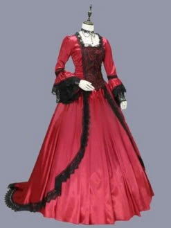Red Retro Costumes Women's Marie Antoinette Costume Lace Ruffles Polyester Tunic Dress Retro Party Prom Dress -AYA Cosplay Shop 202303081032375079130