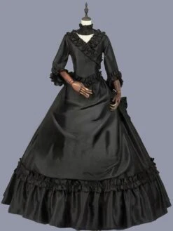 Black Retro Costumes Ruffles Marie Antoinette Costume Polyester Dress Women's Gothic Tunic Party Prom Dress