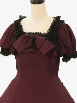 Classical Lolita Dress Polyester Short Sleeves Classic Lolita Dresses Burgundy -AYA Cosplay Shop 202303101750089178915