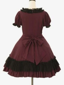 Classical Lolita Dress Polyester Short Sleeves Classic Lolita Dresses Burgundy -AYA Cosplay Shop 202303101750093003831