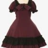 Classical Lolita Dress Polyester Short Sleeves Classic Lolita Dresses Burgundy -AYA Cosplay Shop 202303101750100497820