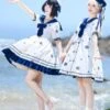 【umbrella Skirt】Sweet Lolita Dress Polyester Short Sleeves Dress Navy Style Lolita Dress