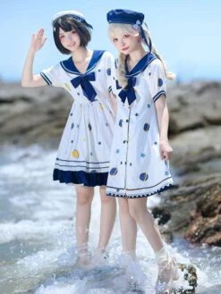 【umbrella Skirt】Sweet Lolita Dress Polyester Short Sleeves Dress Navy Style Lolita Dress -AYA Cosplay Shop 202303160946079055858