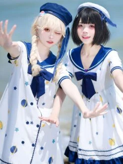 【umbrella Skirt】Sweet Lolita Dress Polyester Short Sleeves Dress Navy Style Lolita Dress -AYA Cosplay Shop 202303160946085298628