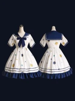 【umbrella Skirt】Sweet Lolita Dress Polyester Short Sleeves Dress Navy Style Lolita Dress -AYA Cosplay Shop 202303160946097815097
