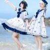 【Straight Skirt】Sweet Lolita Dress Polyester Short Sleeves Navy Style Dress Lolita Dress -AYA Cosplay Shop 202303160946100887970