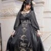 Classical Lolita Dress Polyester Long Sleeves Lolita Dresses Black Gold -AYA Cosplay Shop 202303201551108117749