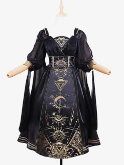 Classical Lolita Dress Polyester Long Sleeves Lolita Dresses Black Gold -AYA Cosplay Shop 202303201551120875847