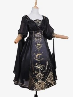 Classical Lolita Dress Polyester Long Sleeves Lolita Dresses Black Gold -AYA Cosplay Shop 202303201551126872962