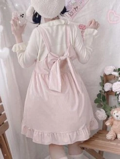 Sweet Lolita Dress Polyester Sleeveless Bows Jumper Dress -AYA Cosplay Shop 202304041823375013589