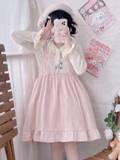 Sweet Lolita Dress Polyester Sleeveless Bows Jumper Dress -AYA Cosplay Shop 202304041823380923025