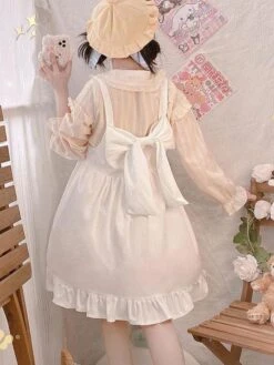 Sweet Lolita Dress Polyester Sleeveless Bows Jumper Dress -AYA Cosplay Shop 2023040418233871194