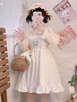 Sweet Lolita Dress Polyester Sleeveless Bows Jumper Dress -AYA Cosplay Shop 202304041823399274928