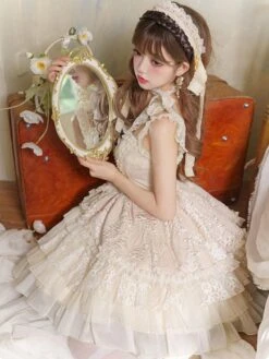 JSK Sweet Lolita Dress Polyester Sleeveless Jumper Dress Hime Lolita Dresses -AYA Cosplay Shop 202304041823534236424