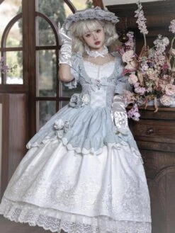 Classical Lolita Dress Polyester Short Sleeves Lolita Dresses Classic Gray