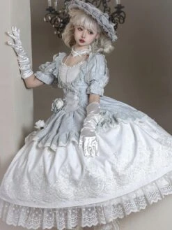Classical Lolita Dress Polyester Short Sleeves Lolita Dresses Classic Gray -AYA Cosplay Shop 202304041824060439042