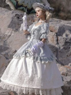 Classical Lolita Dress Polyester Short Sleeves Lolita Dresses Classic Gray -AYA Cosplay Shop 202304041824065664607