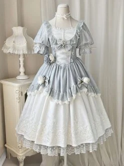 Classical Lolita Dress Polyester Short Sleeves Lolita Dresses Classic Gray -AYA Cosplay Shop 202304041824076339710