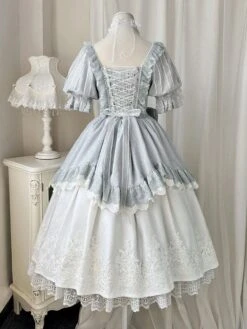 Classical Lolita Dress Polyester Short Sleeves Lolita Dresses Classic Gray -AYA Cosplay Shop 202304041824080482013