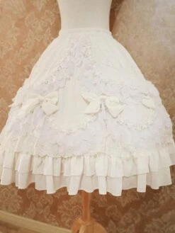 Lolita Wedding Dress Lolita SK Ecru White Lace Bows Lolita Skirts -AYA Cosplay Shop 202304041824334566624
