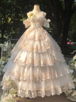 Sweet Lolita Wedding Dress Polyester Sleeveless Bride Dress