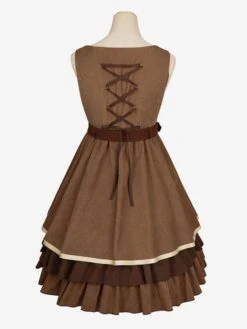 Classical Lolita Dress Polyester Bows Lolita Dresses Sleeveless Academic Coffee Brown -AYA Cosplay Shop 202304141543456865677