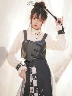 Classical Lolita Dress Polyester Bows Long Sleeves Lolita Dresses Checkerboard Pattern Black -AYA Cosplay Shop 202304171721101647119