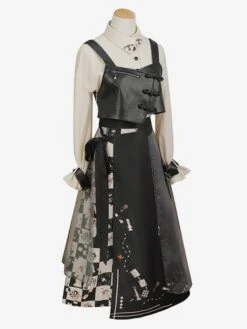 Classical Lolita Dress Polyester Bows Long Sleeves Lolita Dresses Checkerboard Pattern Black -AYA Cosplay Shop 202304171721107631554