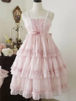 Pink Sweet Lolita Dress Polyester Sleeveless Jumper Hime Lolita Dress -AYA Cosplay Shop 202305051433490783168