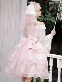 Pink Sweet Lolita Dress Polyester Sleeveless Jumper Hime Lolita Dress -AYA Cosplay Shop 202305051433493692851