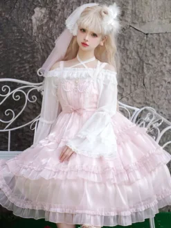 Pink Sweet Lolita Dress Polyester Sleeveless Jumper Hime Lolita Dress -AYA Cosplay Shop 202305051433496714977