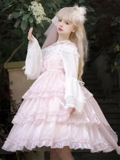 Pink Sweet Lolita Dress Polyester Sleeveless Jumper Hime Lolita Dress -AYA Cosplay Shop 202305051433499715865