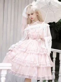 Pink Sweet Lolita Dress Polyester Sleeveless Jumper Hime Lolita Dress -AYA Cosplay Shop 20230505143350262506
