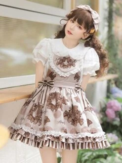 JSK Sweet Lolita Dress Polyester Sleeveless Ruffles Jumper Lolita Dress -AYA Cosplay Shop 202305051433555742911