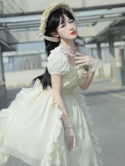 Sweet Lolita Dress Polyester Short Sleeves Dress -AYA Cosplay Shop 202305051557280907971