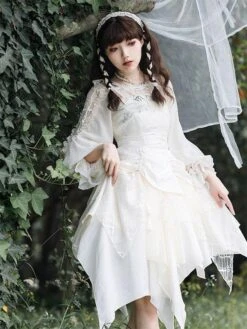 Sweet Lolita JSK Dress Ecru White Lolita Jumper Skirts -AYA Cosplay Shop 202305081805204258706