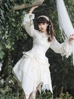 Sweet Lolita JSK Dress Ecru White Lolita Jumper Skirts -AYA Cosplay Shop 202305081805207306880
