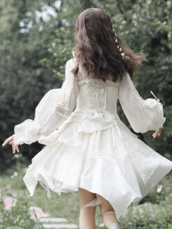 Sweet Lolita JSK Dress Ecru White Lolita Jumper Skirts -AYA Cosplay Shop 202305081805219152833