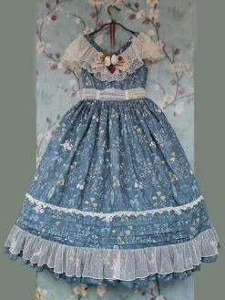 Classical Lolita Dress Cotton Sleeveless Lolita Dresses Teal -AYA Cosplay Shop 202305121546527117747