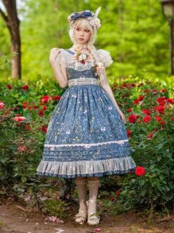 Classical Lolita Dress Cotton Sleeveless Lolita Dresses Teal -AYA Cosplay Shop 202305121546533507469